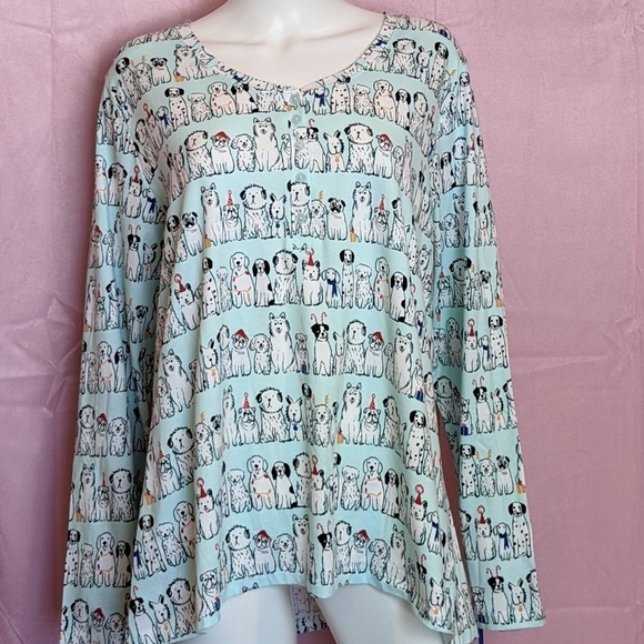Sleep Sense Light Blue Long Sleeve Dogs Christmas Pajama Top size XL - Picture 1 of 5